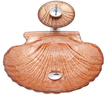 HomeLava Gehärtetes Glas Waschbecken Waschtisch Schalenform Aufsatzbecken Aufsatzwaschbecken Waschschale Aufsatzwaschtisch Spülbecken Becken inkl. Ablaufgarnitur und Wasserfall Wasserhahn