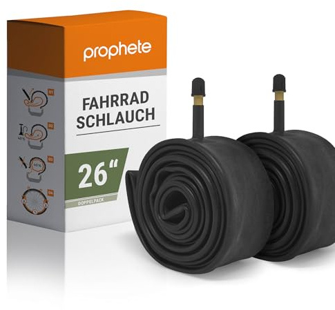 Prophete Fahrradschlauch Doppelpack mit Autpventil, passend für 26 x 1,75 bis 26 x 2,125 Zoll, ETRTO: (47-559,57-559)