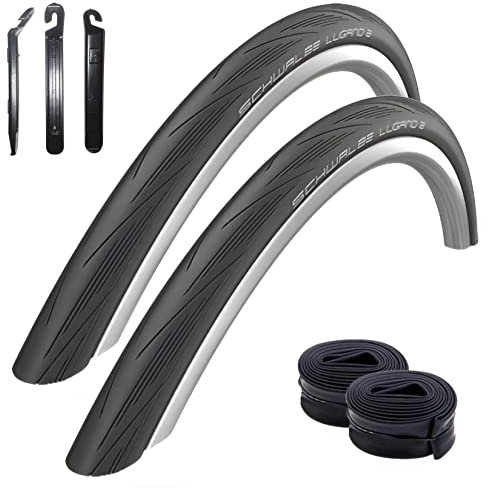 2 x Schwalbe Lugano 2 28 Rennradreifen Reifen Schwarz 700 x 23C (23-622) + 2 Schwalbe Schläuche SV15 lang (60 mm) inkl. 3 Reifenheber