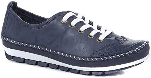 Pavers Women's Lace-Up Trainers in Navy with Brogue Detailing - Lightweight & Flexible Sole Shoes - Wide Fit Ladies Footwear - Size UK 7 / EU 40