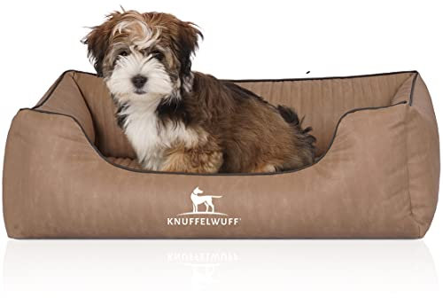 Knuffelwuff Orthopädisches Hundebett Tampa aus laser-gestepptem Kunstleder M-L 85 x 63cm Camel