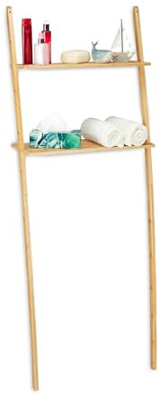 Relaxdays Etagère de Machine à Laver Bambou, 2 rangements, Meuble de Salle de Bain, 175 x 66 x 30 cm, Toilettes, Nature