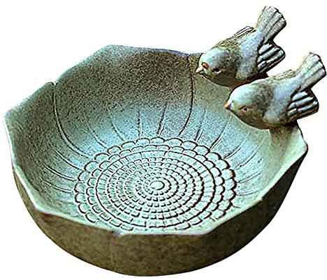 Vogeltränke mit zwei dekorativen Vögeln, Vogeltränke, Keramikschale, Wildfutter, Vogelfutterstation für Garten, Außenbereich, Hof Dekoration, Biene, Vogel, Zubehör, Grün