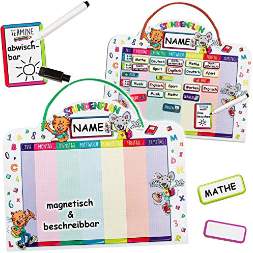 alles-meine.de GmbH Schule & Schulanfang Artikel frei wählbar Stundenplan - abwischbar + magnetisch - incl. 75 Stück Magnettafeln - inkl. Name - Wochenplaner/Memoboard - Ti..