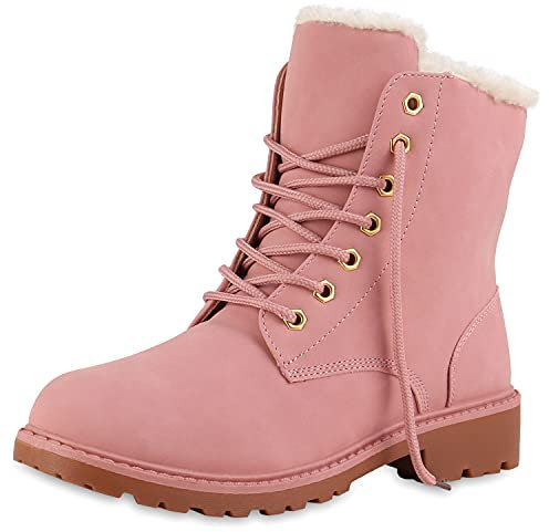 VAN HILL Warm Gefütterte Worker Boots Damen Outdoor Stiefeletten Robust 124555 Rosa 39