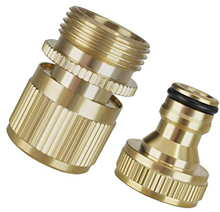 Attacchi Rapidi Raccordi per Tubo da Giardino, Connettore per Tubo Flessibile in Ottone da 3/4, Connettore rapido per Rubinetto Tubo da Giardino, 2 Pezzi Adattatore per Rubinetto