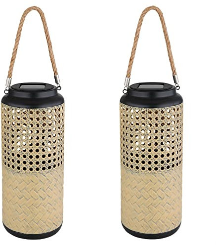 bmf-versand® Solarlampe für Außen Stehend Laterne 2er Set – Solarleuchte Dekoration Garten 45 cm Hoch – Außenleuchte Gartenlampe LED – Leuchte Solar Aussenlampe IP 44 Schalter Bambus Look