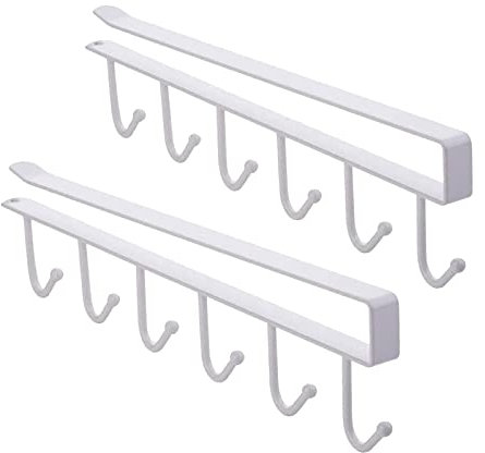 NCOALE Cup Holder Under Cabinet, 2 Pack Shelf Cup Mug Hanger White Hook Coffee Cup Mug Holder with 6 Hooks, Towel Holder Cabinet Organizer for Kitchen Cupboard