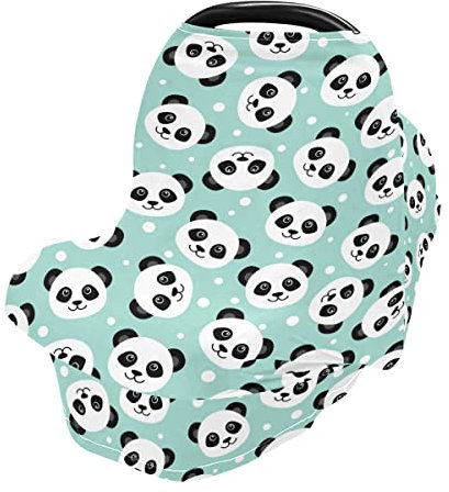 Niedlicher Panda-Gesicht auf grünem Stillbezug Stillschal Autositzbezüge für Babys Säugling Dehnbar Weich Atmungsaktiv Mehrzweckbezug Cover Ups, Geschenk für Jungen Mädchen