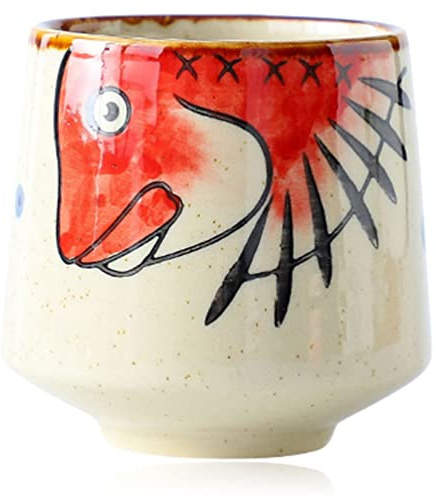 Veemoon Taza de Sake Japonesa de Pintada Diseño de Rojo Taza de Té y Agua para Restaurantes de Sushi Gran Capacidad Fácil de Limpiar