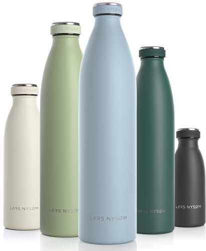 LARS NYSØM Gourde INOX 1500ml | 1.5L Bouteille d’eau isolée | Gourde étanche pour Le Sport, la Bicyclette, Les Enfants (Sky Blue, XL 1500ml)