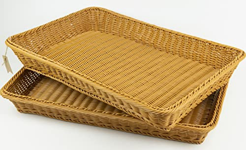 Cesta rectangular de pan de mimbre de tamaño grande solapolo, cesta rectangular de cocina para la exhibición de alimentos en la tienda (60 x 40 x 8 cm, color té con leche)