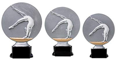 eberin · Turnen-Pokal, Resinfigur Turnen Damen, Silber weiß Rosegold, mit Wunschtext, Größe 20 cm