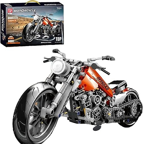 Tirff Technik Motorrad Bausteine, Technik Supermotorrad Modell 436 Klemmbausteine Technik Rennen Motorrad Geländemotorrad Bausatz MOC Motorrad Set Kompatibel mit Lgo (T3009)
