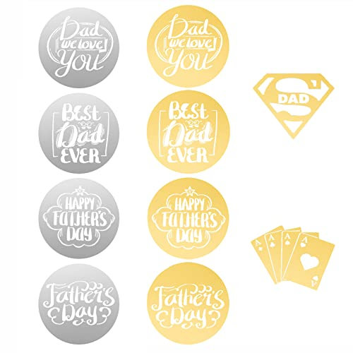 Happy Father's Day Cupcake Toppers Acrylic Mirror Disc Fathers Day Super Dad cupcake picks Party Cupcake Cake Decorations Supplies Sliver and Gold (10 Mix)