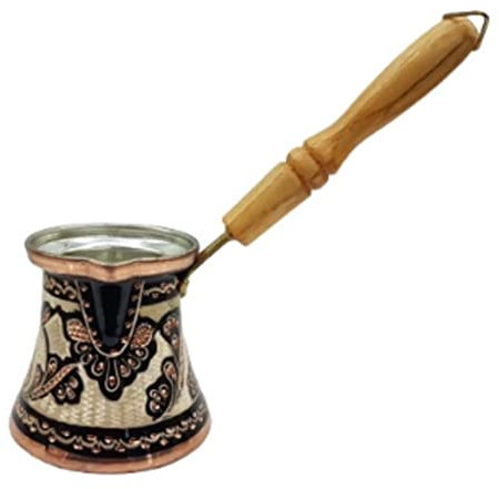 Handgefertigte türkische Kaffeekanne aus Kupfer mit Holzgriff, naturfarben (Einheitsgröße A)