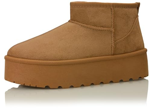 Procity Damen Stiefeletten Warm Gefüttert Plateau Boots mit der Profilsohle Brown2 40