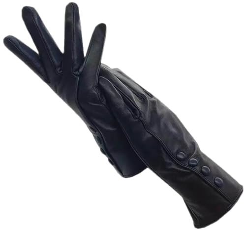 Dcvmvmn Damen Winter Damen Handgelenk Schaffell Handschuhe Lila Leder Warm Wolle Gefüttert Lederhandschuhe Bequem, Schwarz, 9
