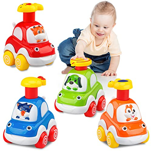 lerrbo 4 PCS Tier Auto Spielzeug mit Traktor für Kleinkinder Alter 1-2|Baby Spielzeug 12-18 Monate|1. Geburtstag Geschenke für 1 Jahr alt