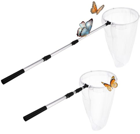 Kingrol 2 Pack Insect and Butterfly Nets, 10.5 Ring, 21.5 Net Depth, Bugs Fishing Catching Net with Telescopic Handle for Adults and Kids, Extendable 48 Inch
