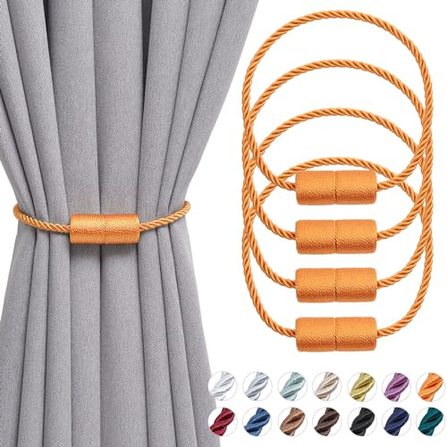Pretty Jolly magnetische Vorhang Raffhalter handgefertigtes Gewebe Seil Vorhang-Raffhalter Einfachheit dekorative Vorhang drapieren Krawatte zurück für Haus & Büro Fenster Drapery, Orange, 4 Stück