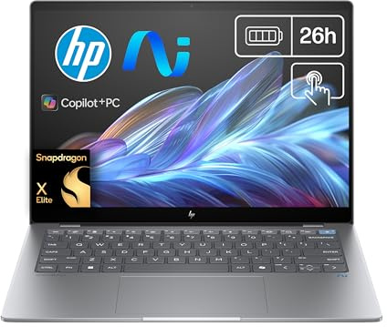 HP OmniBook X AI 14-fe0001ns - Ordenador portátil IA de 14 2.2k multitáctil QC Snapdragon X1E-78-100, 32 GB RAM, 1TB SSD, Snapdragon X Elite, Windows 11 Gris - Teclado QWERTY Español, 1000GB, 32GB