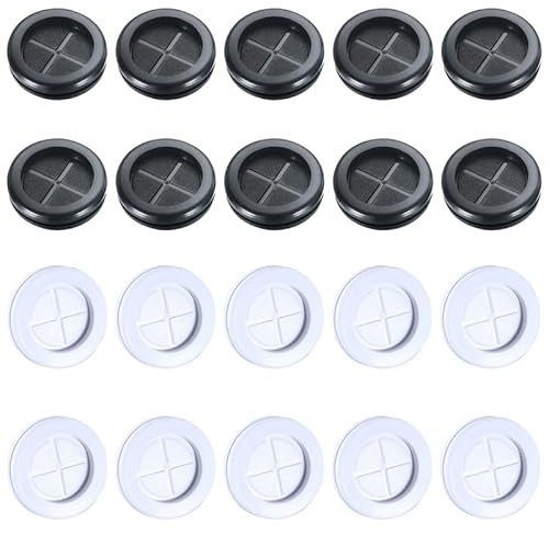 35mm Rubber Grommet, 20 Pcs Round Hole Cover, Wire Tidies Organizer Management Grommets for Table, Desk, Machine, Black and White