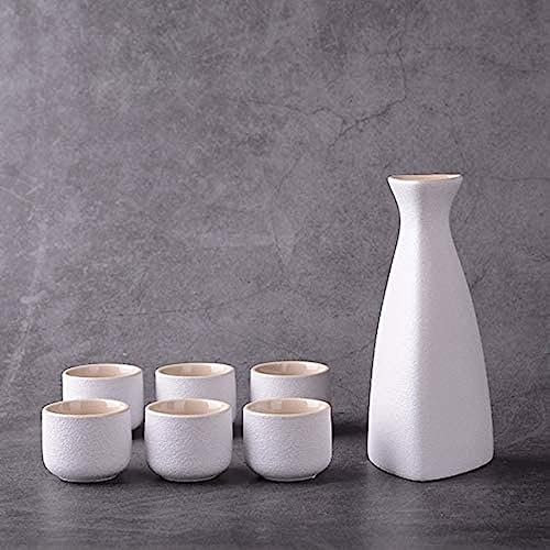 1 Wine Pot 6 Cup Wine Set Vintage Ceramic 25ml-250ml Sake Jug Glasses Household Gift Spirits Rice Wine Vodka Wine,Triangle 6 Cup White
