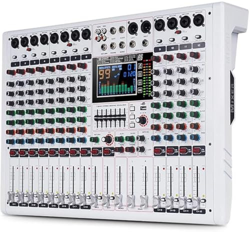 Yamnweo GF12 PRO Multi-Function 12-Channel Audio Mixer Large LCD Color Screen Stage Performance Mixer Isolated Independent Mute Built-in 7-Stage Equalizer and 99 Reverb DJ Mixer for Performances