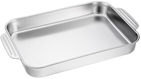 CTCOIJRN Bandeja rectangular de acero inoxidable for hornear pescado, bandejas for asar/asar pavo con asas dobles, 5 tamaños, plato hondo, bandeja for lasaña, utensilios for hornear pan, plato for ser