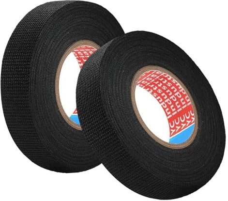 LIBAIDZ 2 Stück Textilklebeband 19 mm*15 m,Gewebeband Schwarz,Kabel Isolierband,Baumwolle Klebeband für Kabelbäume Elektrisches Klebeband