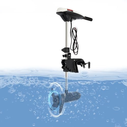 MEELRYD Elektro Außenborder Außenbordmotor 12V 660W, Boot Motor Elektromotor 7 Gänge: 5 Vorwärts + 2 Rückwärts 90° kippbar, höhenverstellbar für Fischerboot Schlauchboot