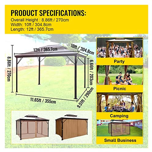 Tenda da campeggio Gazebo Baldacchino 10x10 / 10x12Ft Hardtop Outdoor Party Net Patio Ombra Tenda da sole Rifugio Picnic Cortile Prato Matrimonio(10 x 12 feet)