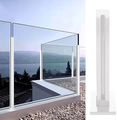 SnamicE Edelstahl-Glasgeländerpfosten für Deck, weiße Balustersäule mit Basisabdeckung/Schrauben, quadratisches Glasgeländersystem, Geländerpfosten, weißer Endpfosten,White-end Post-145cm(57 1/8)