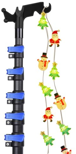 DOBEN Carbon Fiber Christmas Light Pole Hanger Tool Tree, 4.7 to 24FT Telescopic Extension Pole with Utility Hook for Holiday Light Installation, Multi Purpose Pole with Universal Thread Lightweight