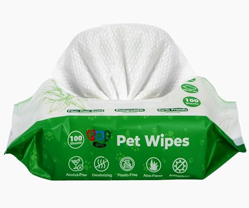 Pet Guru® Chiens et chats Lingettes de nettoyage multi-usages 100 % sans plastique biodégradables à base de fibres végétales sans alcohal (1200 lingettes, non parfumées)