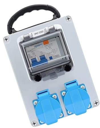 Coffret Électrique de Chantier Boîte de prises de commutation portables IP67, distributeur de puissance mural avec prises 2 × 16A 250V, boîte de prises de commutation étanche for l'extérieur, électriq