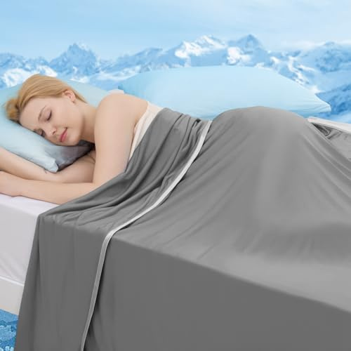 Marchpower Kylfilt 220 x 200 cm, sommarfilt med japanska kylfibrer, tar upp kroppsvärme, 2-i-1 dubbelsidig barnfilt filt filt soffa filt resefilt – grå