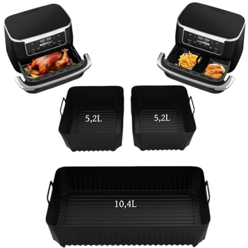 FINEVERNEK 3PCS Molde Silicona Freidora de Aire para Ninja AF500EU/Foodi Flex 10.4L, Moldes de Silicona Alimentaria para Air Fryer, Accesorios Freidoras de Aire para Ninja (2×5,2L+10,4L)