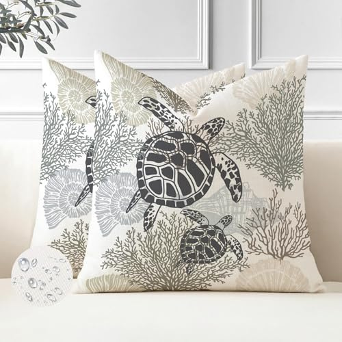 Miuyunya Set med 2 Dekorativa Fyrkantiga Polsterfodral av Polyester 45 x 45 cm Vattentäta Kuddöverdrag Ocean Sköldpadda Modernt Kuddfodraler för Trädgård Soffa Stolar