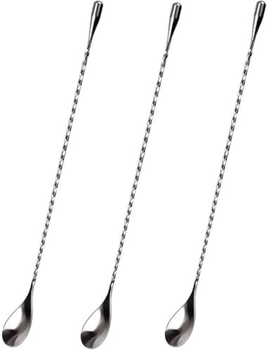 Stainless Steel Bar Spoon | Teardrop Twisted Design Bar Stirrer, Set of 3