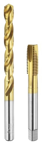 sourcing map Tap and Drill Bit Set, 1pcs M10 x 1.25 Metric Spiral Point Thread Screw Taps & 1pcs 8.7mm Twist Drill Bits, Titanium Coated HSS-6542 Tapping Threading Tool Kit