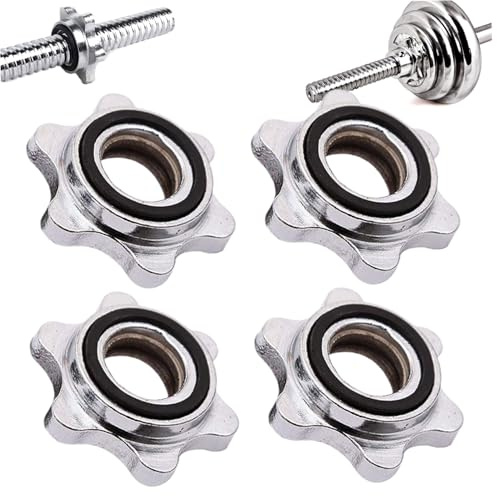 Kalastussaari Barbell Bar Hexagon,4PCS Spin-Lock Collar Screw,Ends Anti-Slip Barbell Clamps,Exercise Accessories Universal Weight Clips for Barbells Bars Training/1x0.8inch