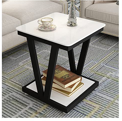 GPWDIEJB Mitteltisch, Couchtisch aus gehärtetem Glas, Glastisch, quadratischer Gartentisch mit Metallrahmen, Couchtischmöbel mit Stauraum, Beistelltisch, Beistelltisch