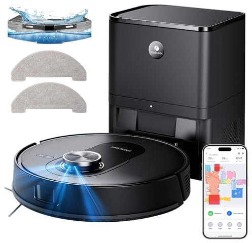 Proscenic Q8MAX+ Robot Vacuum Cleaner with Mop, 8000Pa Strong Suction, Lidar Navigation Robotic Vacuum with Smart Obstacle Avoidance, 200mins Runtime, APP/Remote/Voice Control, for Hard Floors Carpets