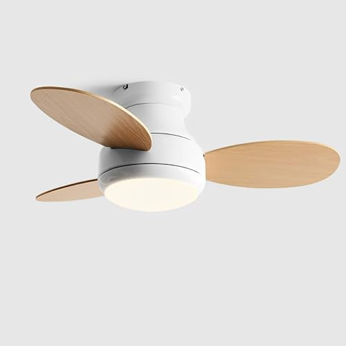 Ventilador de Techo con luz, silencioso, para Interiores, 6 velocidades, 3 aspas, 24 W, LED, con Control Remoto e Interruptor de Pared, para Dormitorio, Sala de Estar y Comedor.