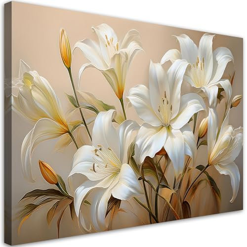 Feeby Quadro su Tela Non Tessuta - Stampa Su Tela - Bouquet di gigli bianchi Fiori - 60x40 cm - Decorazione Murale - Moderno Soggiorno - quadri moderni soggiorno - poster