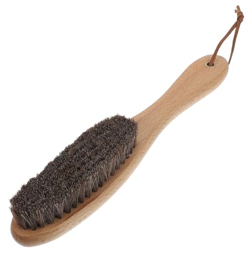 POPETPOP Horsehair Grooming Brush Lint Remover Brush Wooden Handle Horse Skin Cleaner Portable Fluff Remover