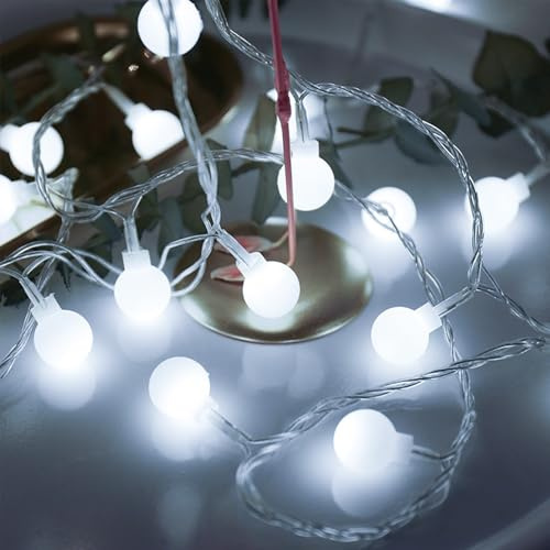 ENLACE LED Ball Fairy Lights, 3 m, 20 LED White Fairy Lights, Balls, Battery Operated with Flashing Function, Globe Fairy Lights for Wedding, Party, Christmas, Garden, Room, Indoor, Outdoor