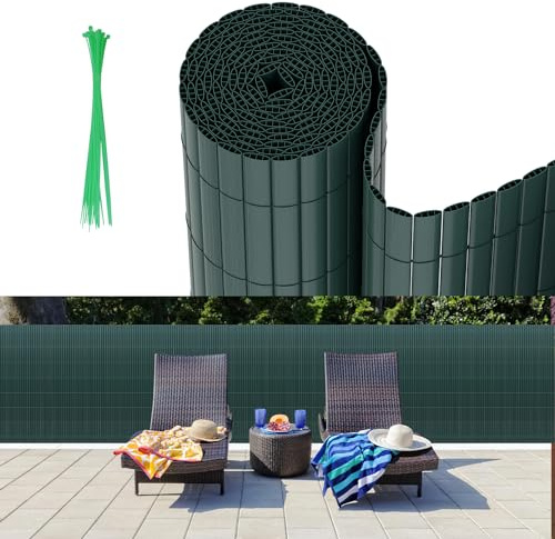Eikuavons Brise-vue en PVC - 80 x 400 cm - Triple renforcement intérieur - Brise-vue avec serre-câbles - Protection contre le vent - Pour balcon, jardin - Vert